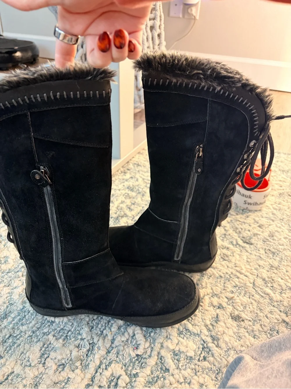 The North Face Janey Black Suede Waterproof Women Snow Winter Boots Sz 8